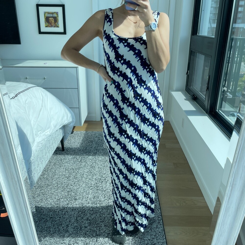 Kerri Rosenthal Printed Slip Midi Dress Blue Small